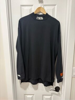 Heron Preston Mock Neck Long Sleeve Shirt Embroidered Small oversized